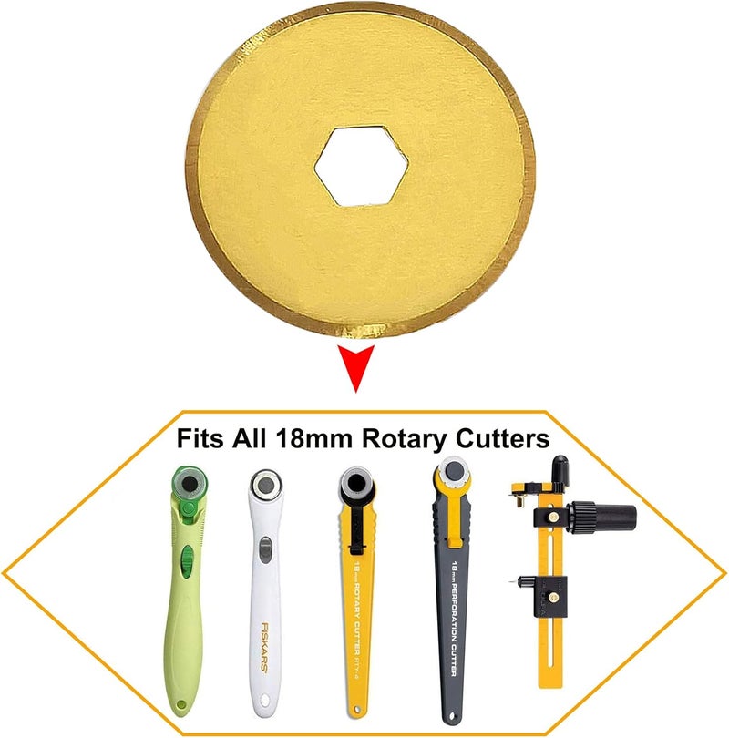 KAMSANG Rotary Cutter Blades 18mm, Replacement Blades Fits Fiskars,OLFA,Martelli,Dremel,Truecut,DAFA,Fabric Cutting Blades Refill for Quilting Scrapbooking Sewing Arts &Crafts, SKS-7, Titanium Coated, 5-Pack - Image 3